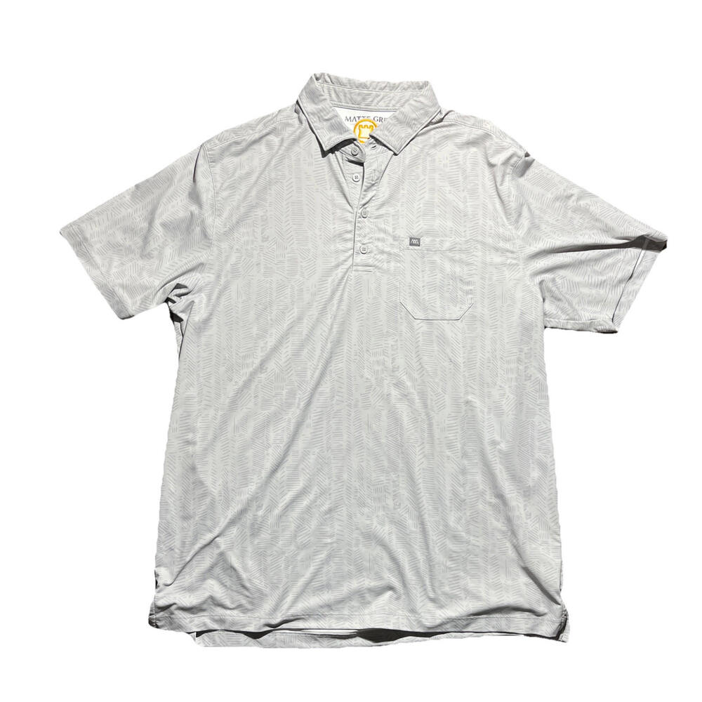 Mens Size L Matte Grey Polo Shirt Golf Performance Short Sleeve Preppy